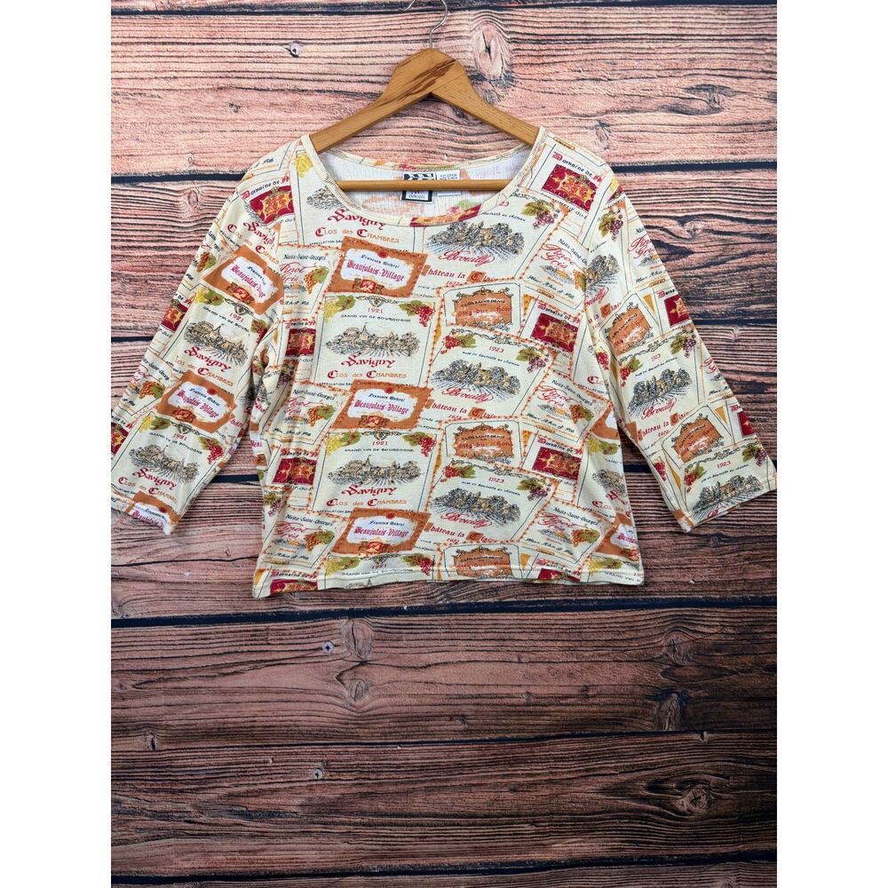 Take Two Clothing Co Womens XL Wine Label Print Beaded Top 4630